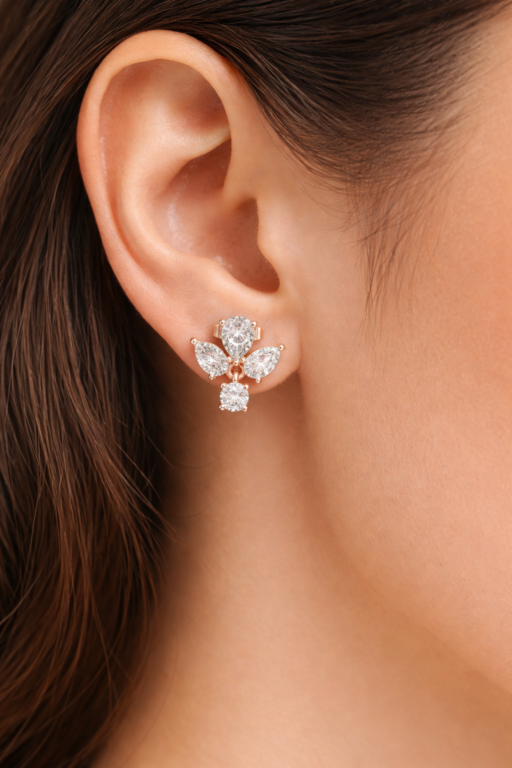 Floral Diamond Drop Stud Earrings  – Brilliant Cut Diamonds