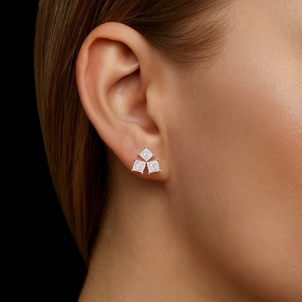 Prism Luxe Princess Cut Diamond Drop Earrings for Women | Party Wear