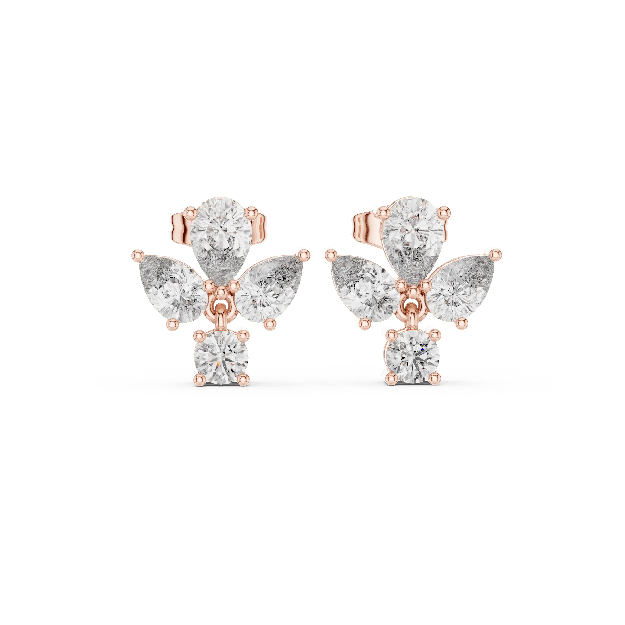 Floral Diamond Drop Stud Earrings  – Brilliant Cut Diamonds