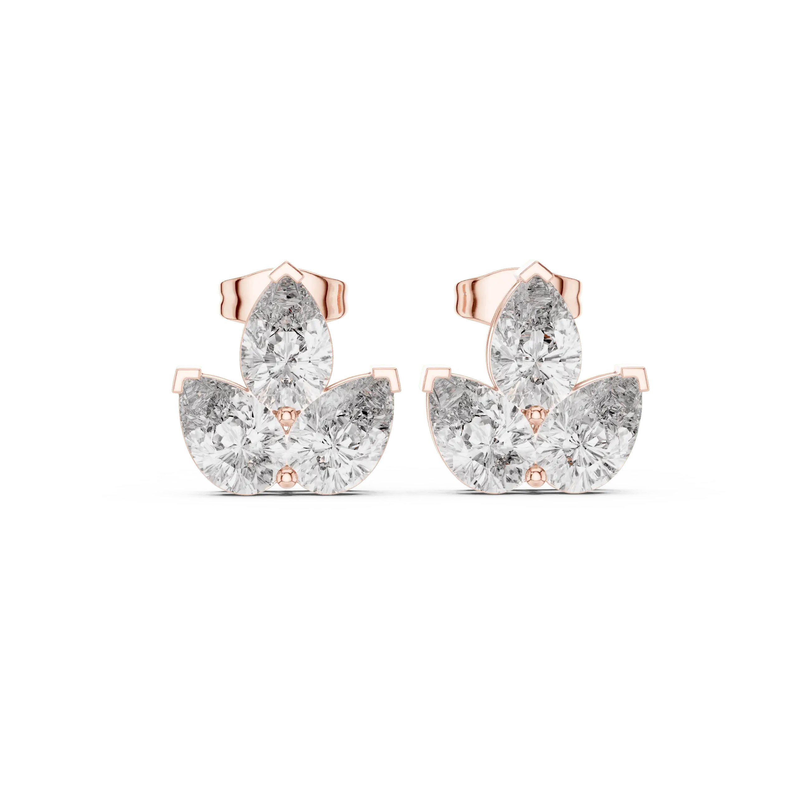 Leaf Fan Diamond Stud Earrings for Women in Rose Gold – Elegant Nature-Inspired Luxury