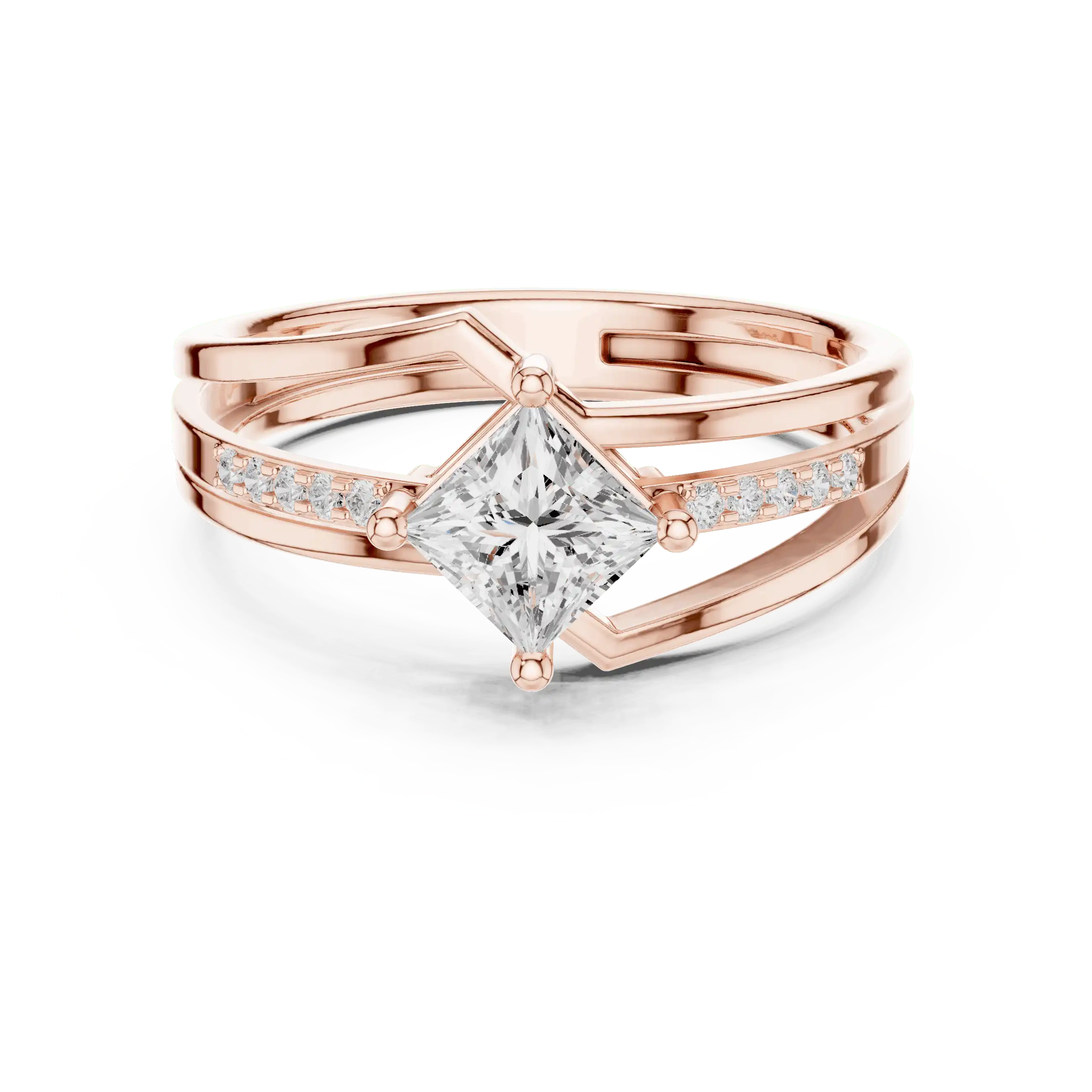 Celeste Sparkling Princess Diamond Ring with Split Band – Trendy Statement Piece