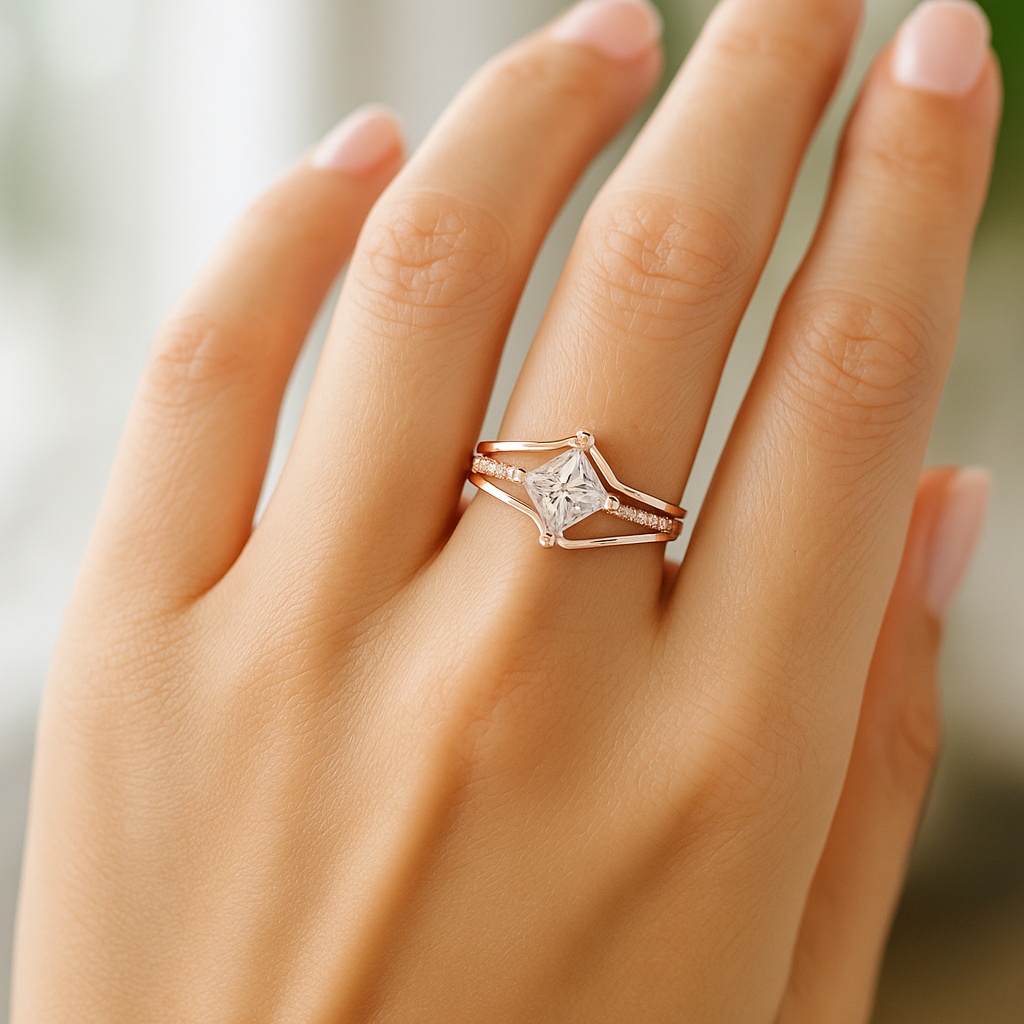 Celeste Sparkling Princess Diamond Ring with Split Band – Trendy Statement Piece