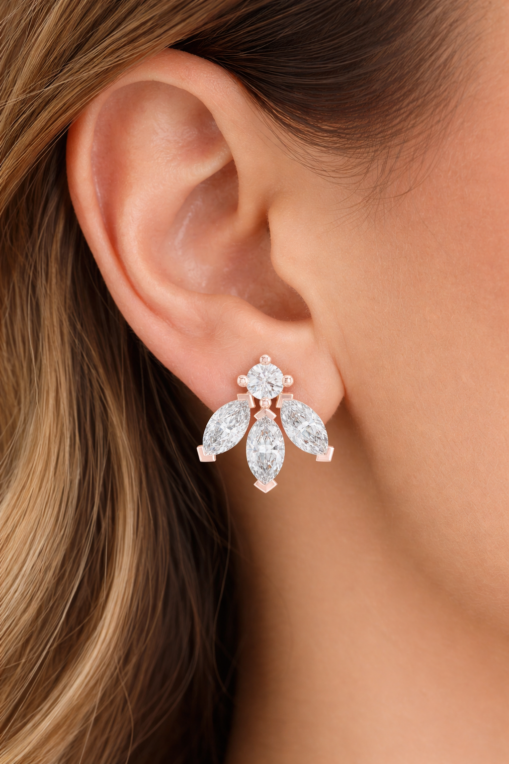 Petal Drop Diamond Stud Earrings for Women – Graceful Floral Elegance