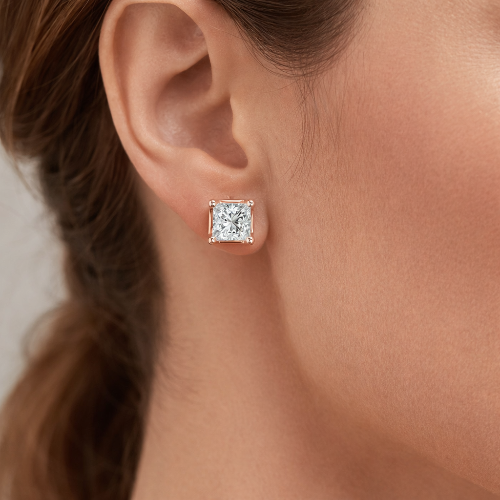 Elegant Princess Cut Diamond Stud Earrings – Minimal & Modern Style